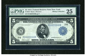 image for: Fr. 850 $5 1914 Federal Reserve Note PMG Very Fine 25....
