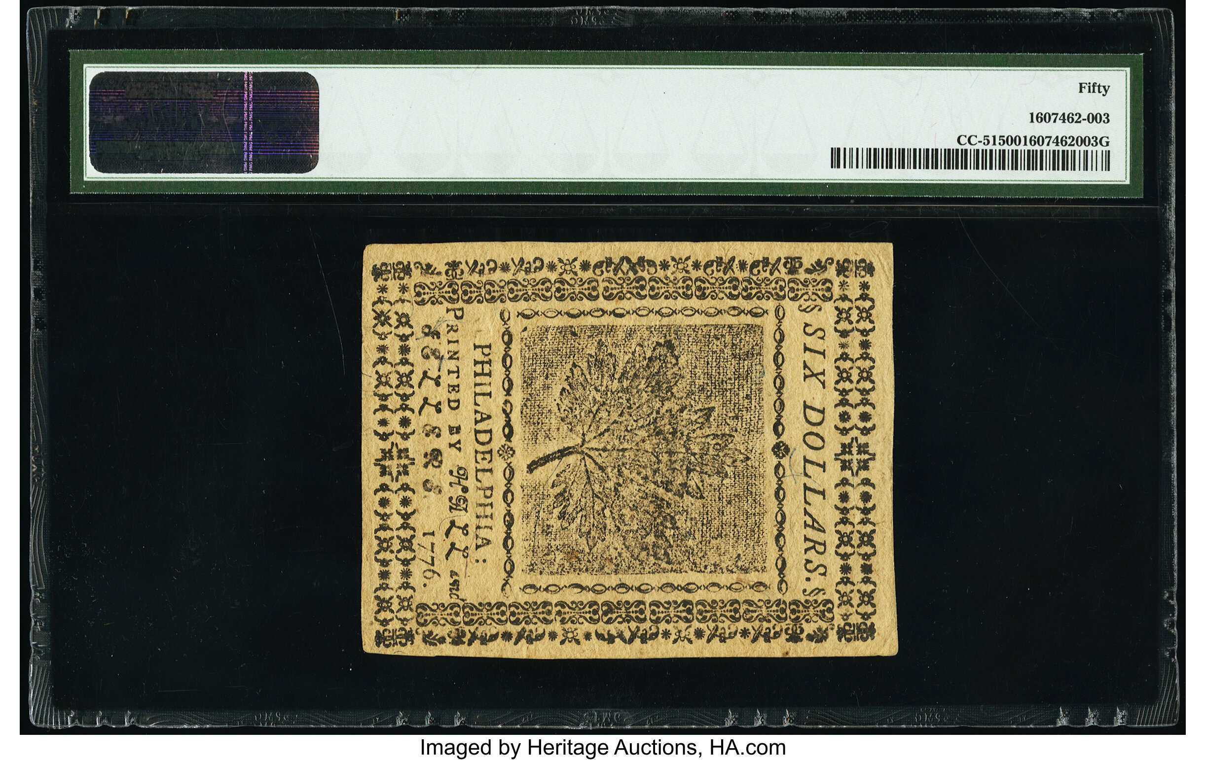 image for: Continental Currency November 2, 1776 $6 PMG About Uncirculated 50....