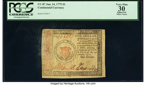 image for: Continental Currency January 14, 1779 $1 PCGS Apparent Very Fine 30....