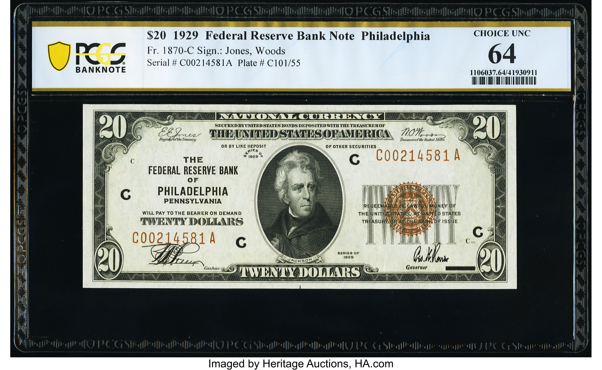 image for: Fr. 1870-C $20 1929 Federal Reserve Bank Note. PCGS Banknote Choice Unc 64....