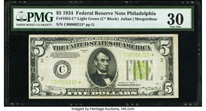 image for: Fr. 1955-C* $5 1934 Federal Reserve Star Note. PMG Very Fine 30....