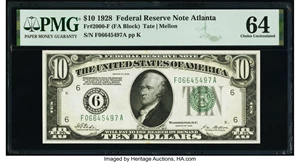image for: Fr. 2000-F $10 1928 Federal Reserve Note. PMG Choice Uncirculated 64....