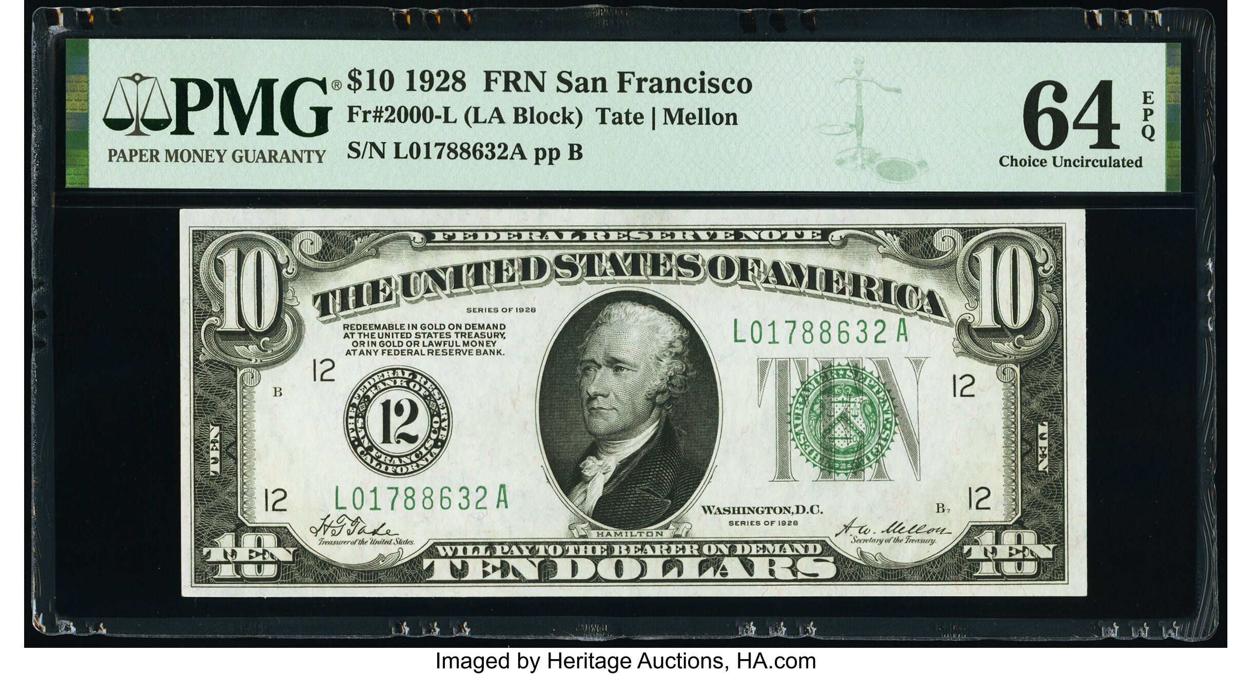 image for: Fr. 2000-L $10 1928 Federal Reserve Note. PMG Choice Uncirculated 64 EPQ....