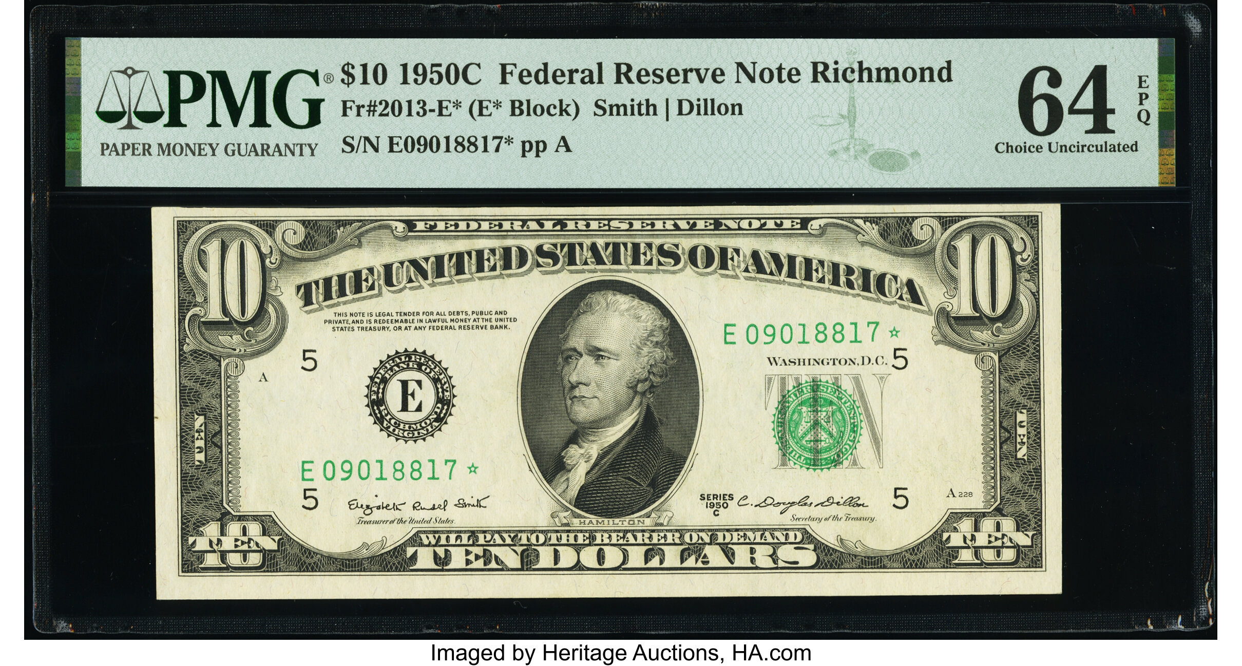 image for: Fr. 2013-E* $10 1950C Federal Reserve Star Note. PMG Choice Uncirculated 64 EPQ....