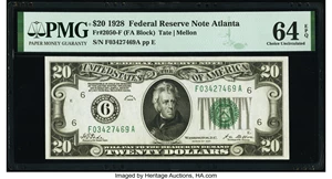 image for: Fr. 2050-F $20 1928 Federal Reserve Note. PMG Choice Uncirculated 64 EPQ....