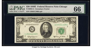 image for: Fr. 2064-G $20 1950E Federal Reserve Note. PMG Gem Uncirculated 66....
