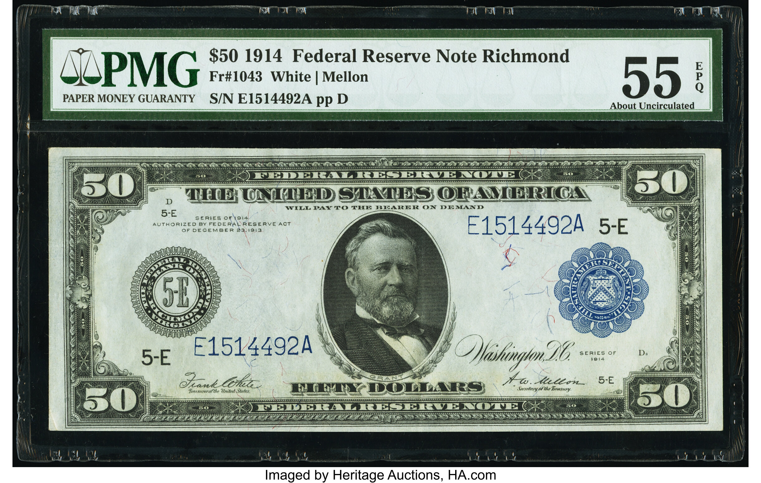 image for: Fr. 1043 $50 1914 Federal Reserve Note PMG About Uncirculated 55 EPQ....