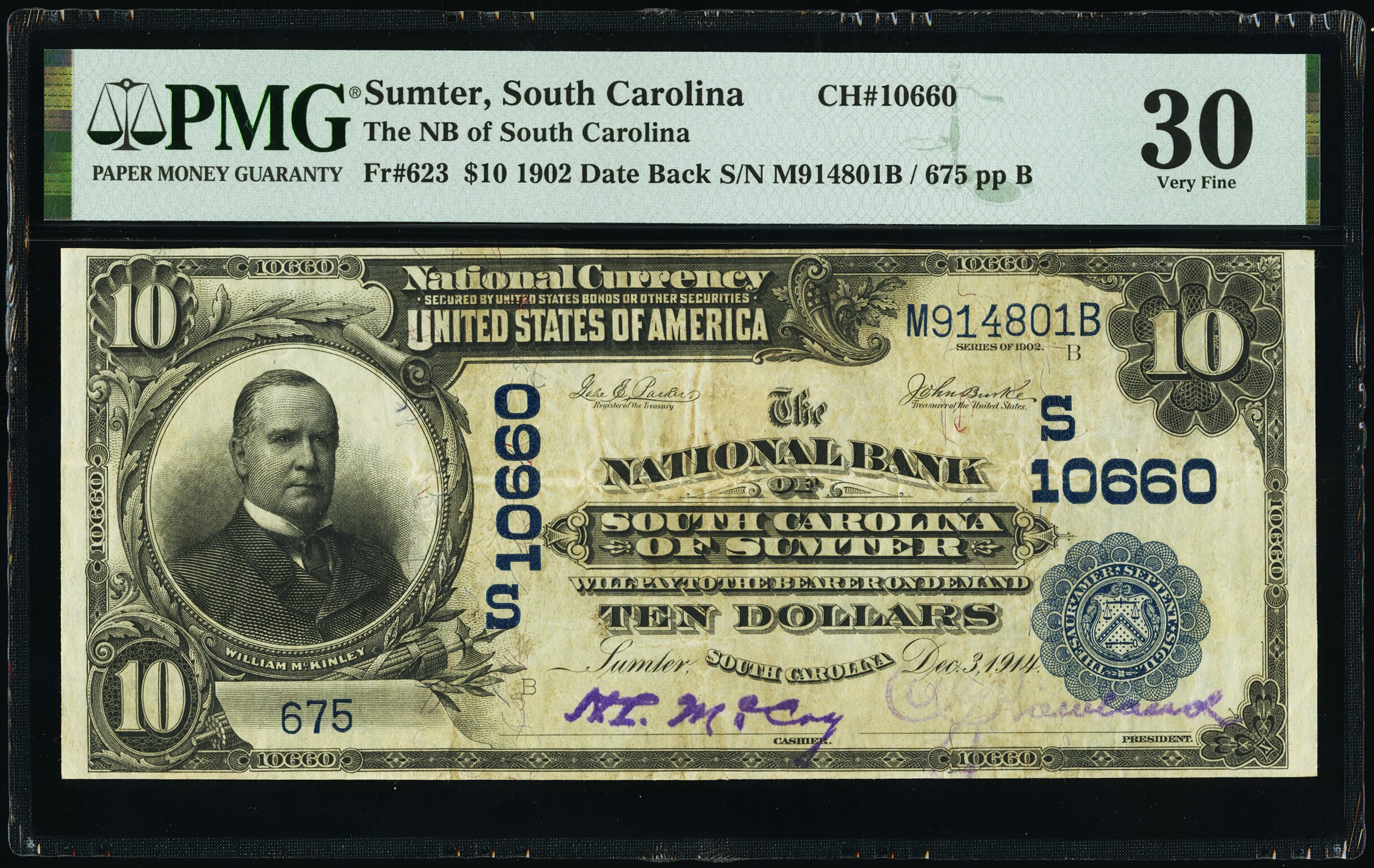 image for: Sumter, SC - $10 1902 Date Back Fr. 623 The National Bank of South Carolina Ch. # (S)10660 PMG Very Fine 30....