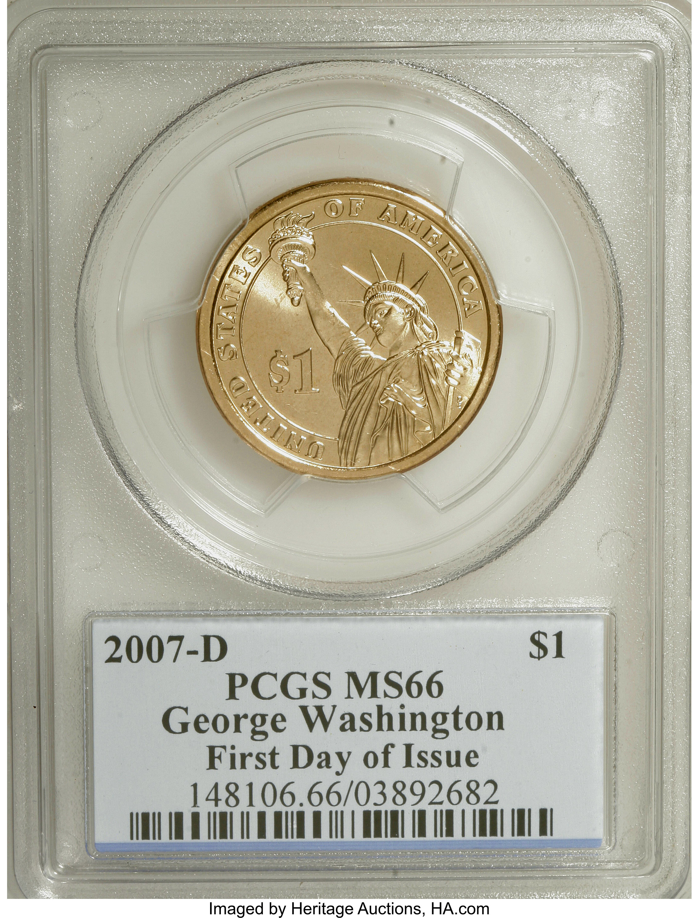 image for: 2007-D $1 Washington First Day of Issue MS66 PCGS. PCGS Population (1/630). NGC Census: (0/0).   (#390548)...