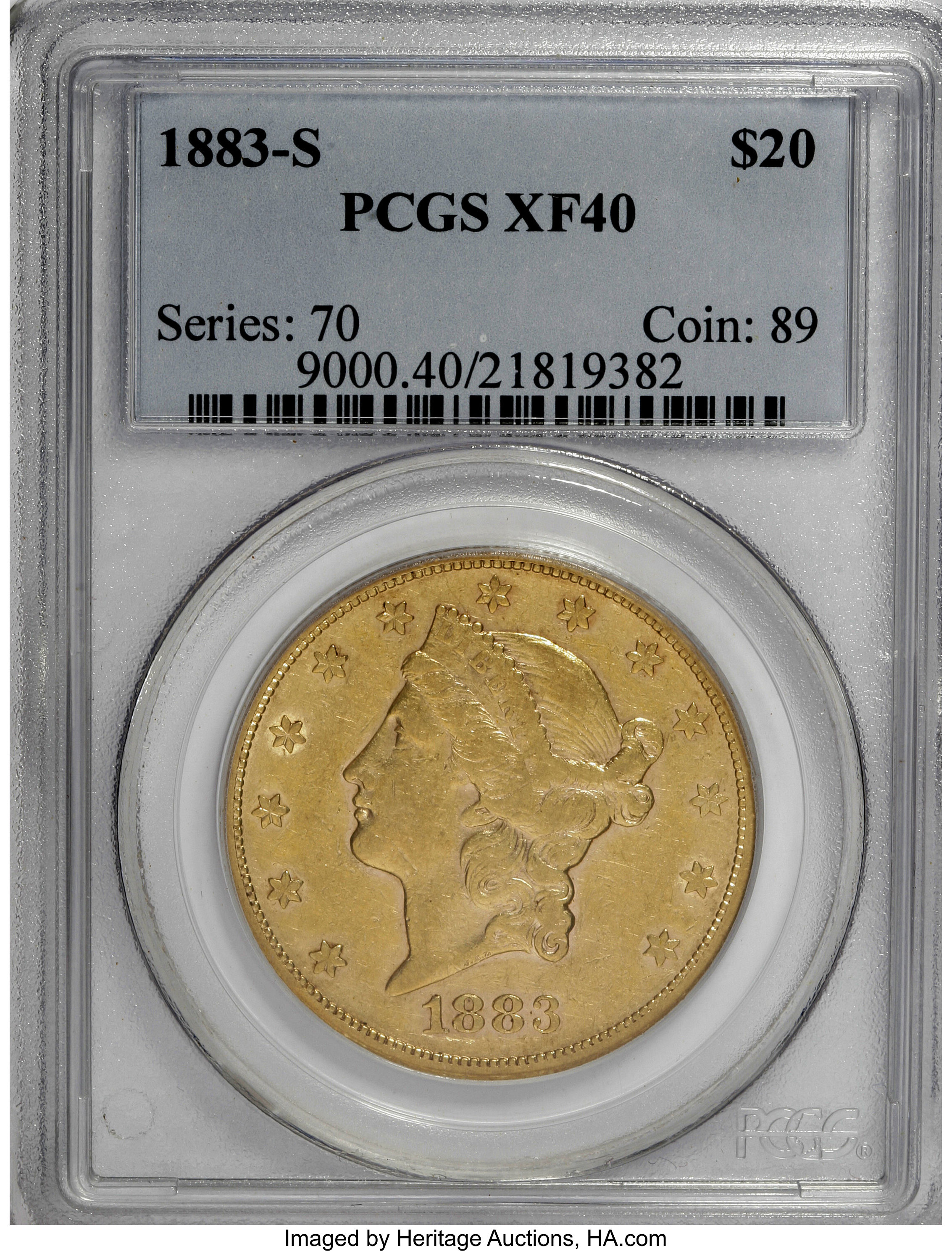 1883-S $20 XF40 PCGS. PCGS Population (5/1547). NGC Census: (4/1531). Mintage: 1,189,000. Numismedia Wsl. Price for NGC/PCG...