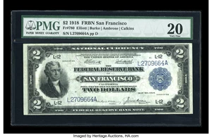 image for: Fr. 780 $2 1918 Federal Reserve Bank Note PMG Very Fine 20....