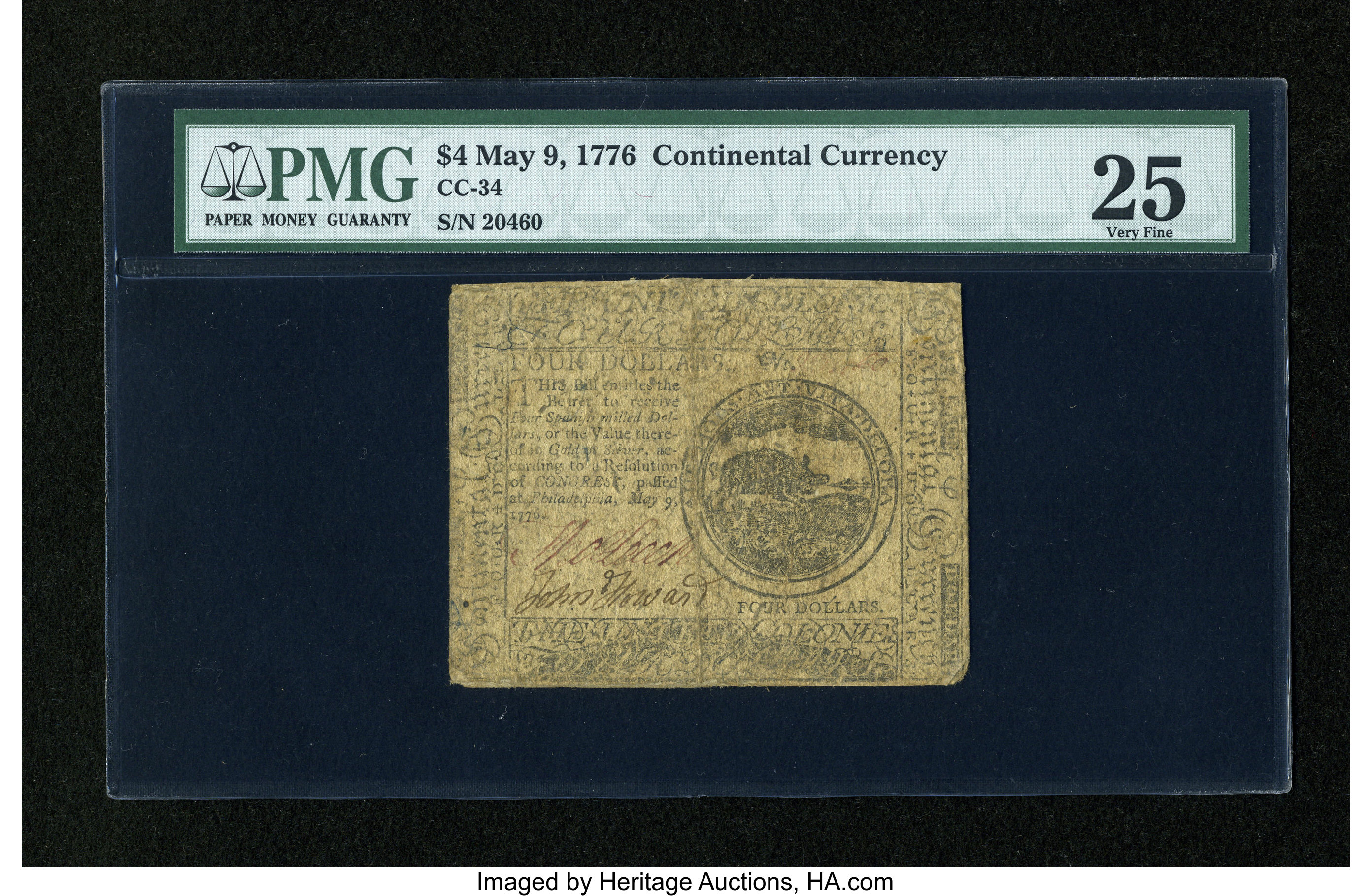 image for: Continental Currency May 9, 1776 $4 PMG Very Fine 25....