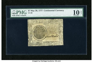 image for: Continental Currency May 20, 1777 $7 PMG Very Good Net 10....