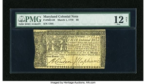 image for: Maryland March 1, 1770 $8 PMG Fine Net 12....