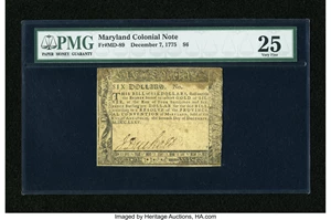 image for: Maryland December 7, 1775 $6 PMG Very Fine 25....