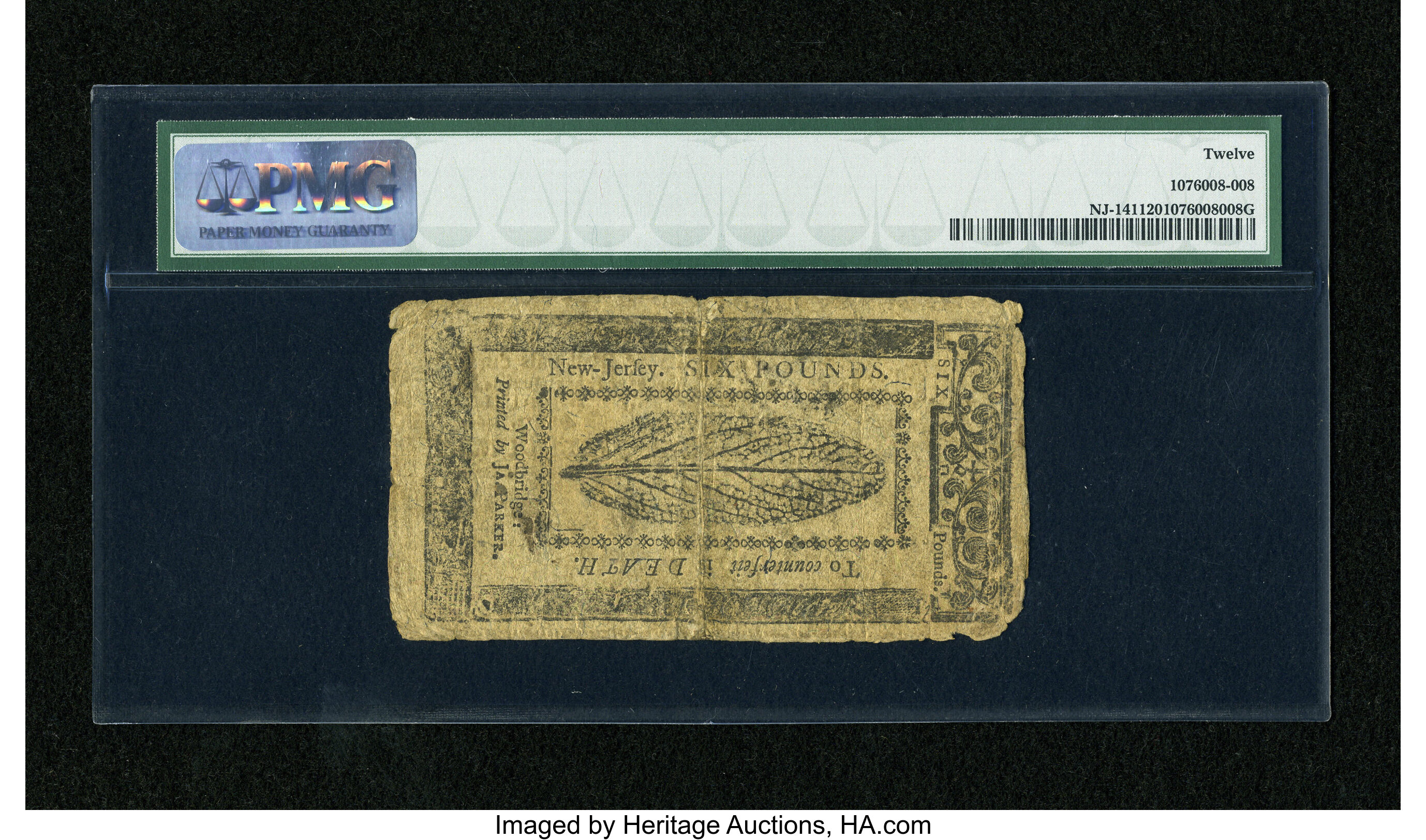 image for: New Jersey April 12, 1760 £6 PMG Fine 12....