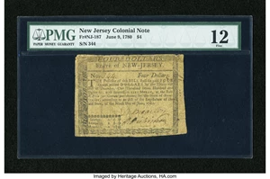 image for: New Jersey June 9, 1780 $4 PMG Fine 12....