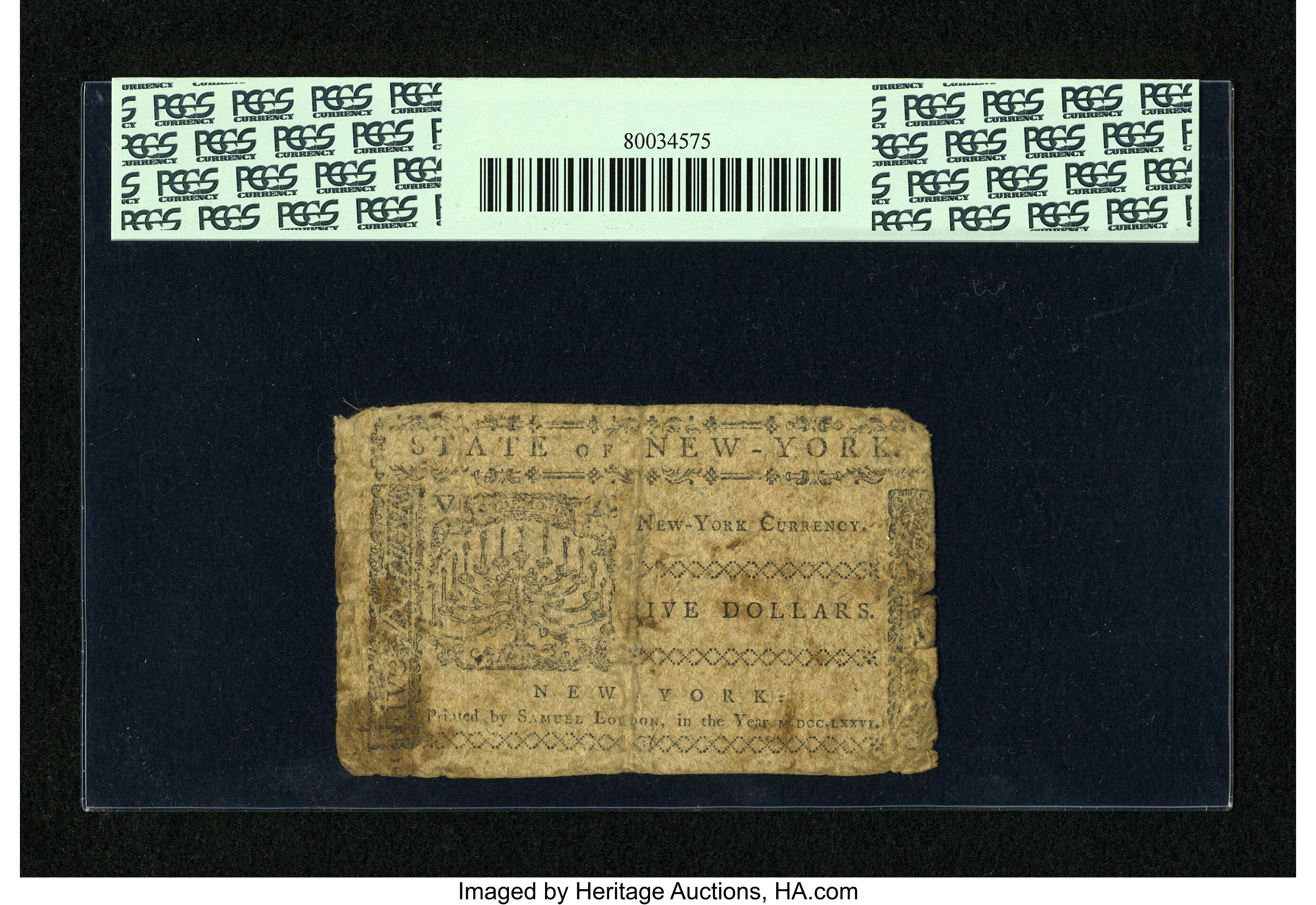 image for: New York August 13, 1776 $5 PCGS Fine 12....