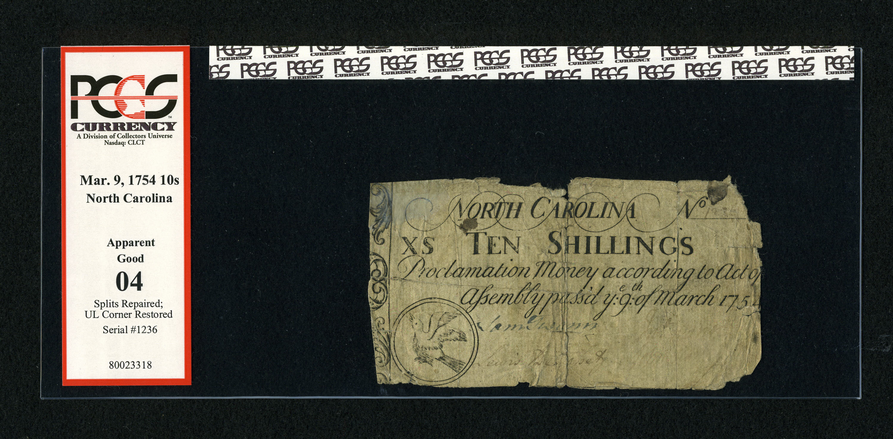 image for: North Carolina March 9, 1754 10s PCGS Apparent Good 04....