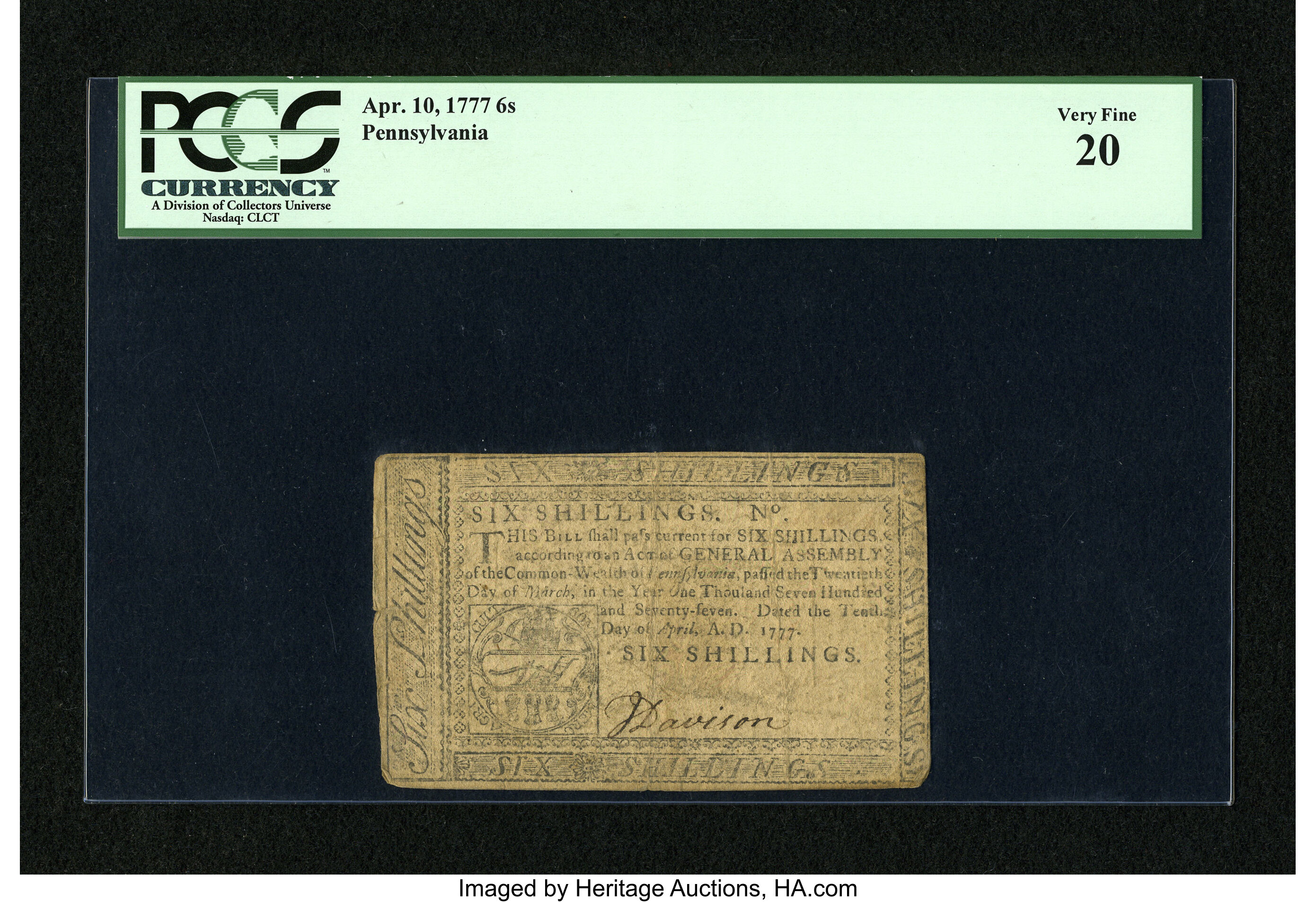image for: Pennsylvania April 10, 1777 6s PCGS Very Fine 20....