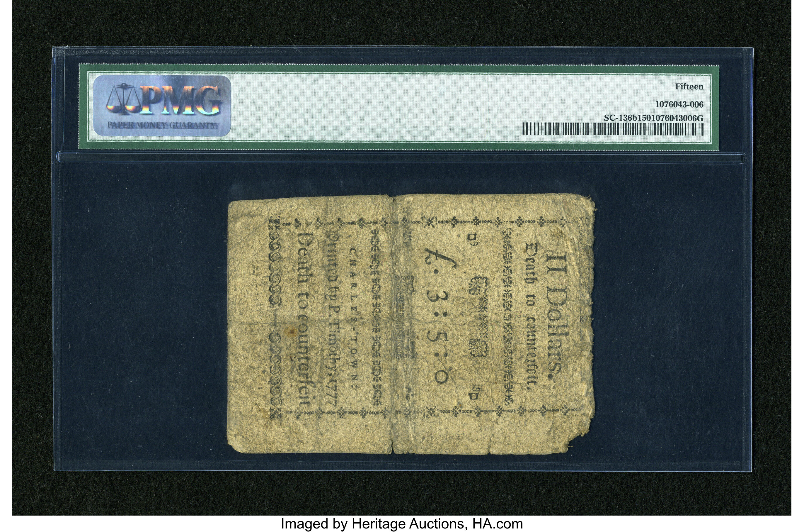 image for: South Carolina December 23, 1777 (erroneously dated) $2 PMG Choice Fine 15....