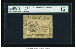 image for: Continental Currency May 9, 1776 $5 PMG Choice Fine 15....