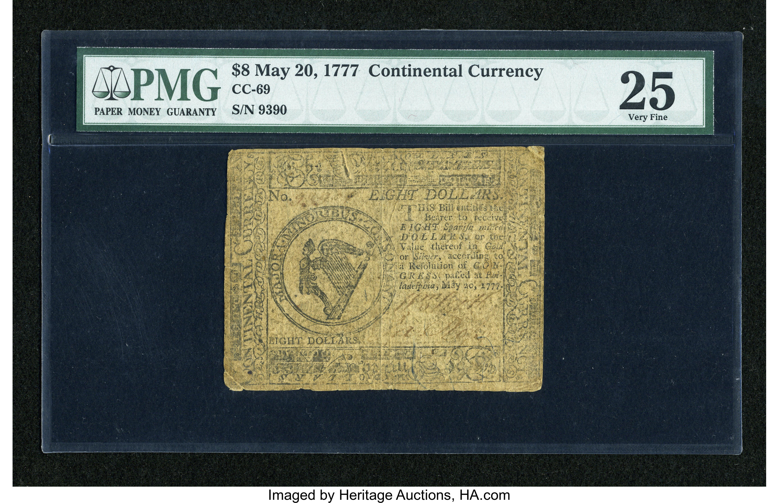 image for: Continental Currency May 20, 1777 $8 PMG Very Fine 25....