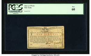 image for: New York January 6, 1776 (Water Works) 2s PCGS New 60....