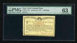 image for: New York January 6, 1776 (Water Works) 4s PMG Choice Uncirculated 63....