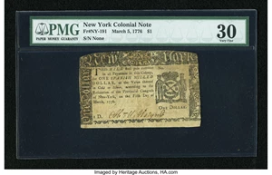 image for: New York March 5, 1776 $1 PMG Very Fine 30....