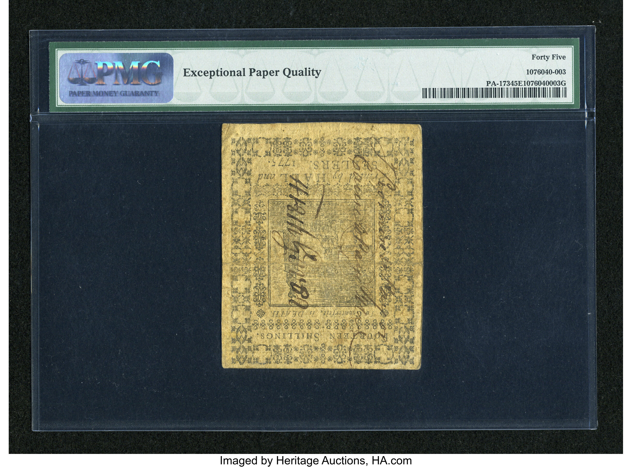 image for: Pennsylvania March 25, 1775 14s PMG Choice Extremely Fine 45 EPQ....
