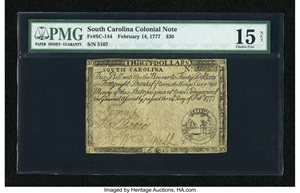 image for: South Carolina February 14, 1777 $30 PMG Net Choice Fine 15....