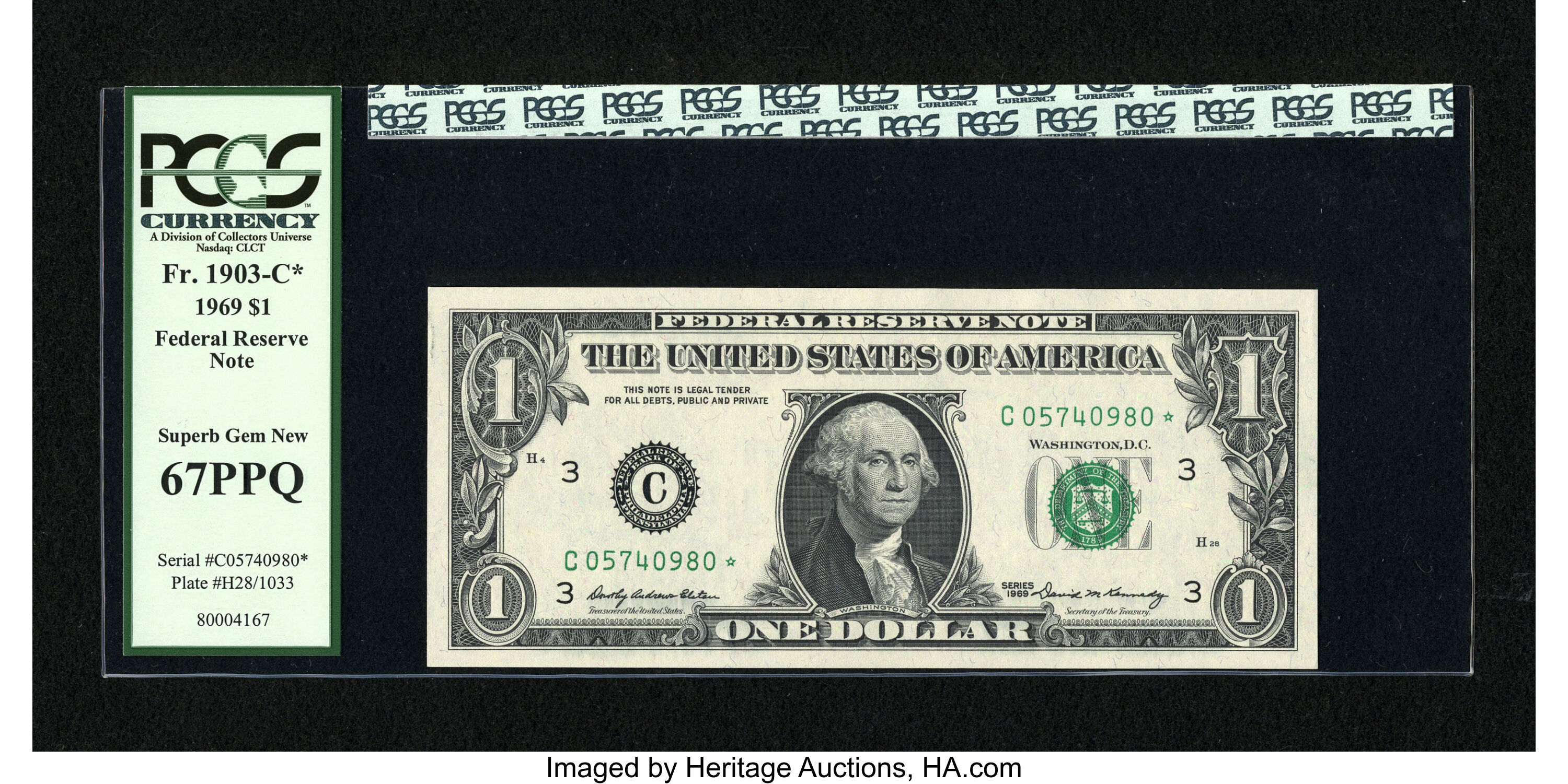 image for: Fr. 1903-C* $1 1969 Federal Reserve Star Note. PCGS Superb Gem New 67PPQ....