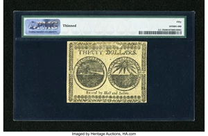 image for: Continental Currency May 20, 1777 $30 PMG About Uncirculated 50....