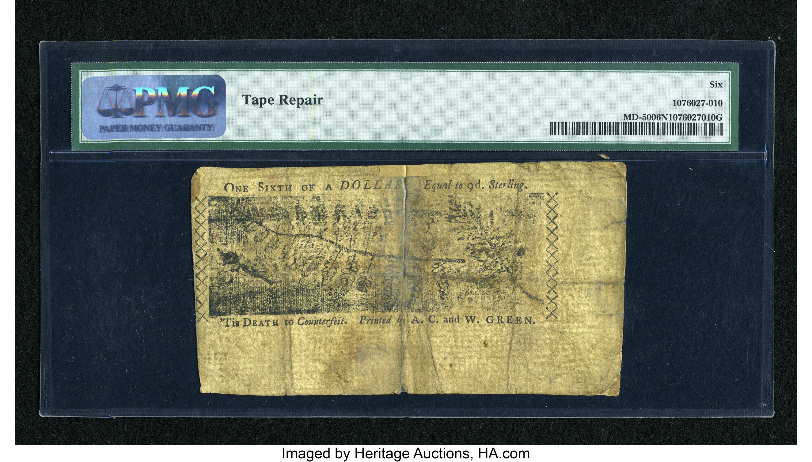 image for: Maryland March 1, 1770 $1/6 PMG Good 6 Net....