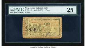 image for: New Jersey April 23, 1761 £6 PMG Very Fine 25....