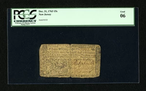 image for: New Jersey December 31, 1763 15s PCGS Good 06....