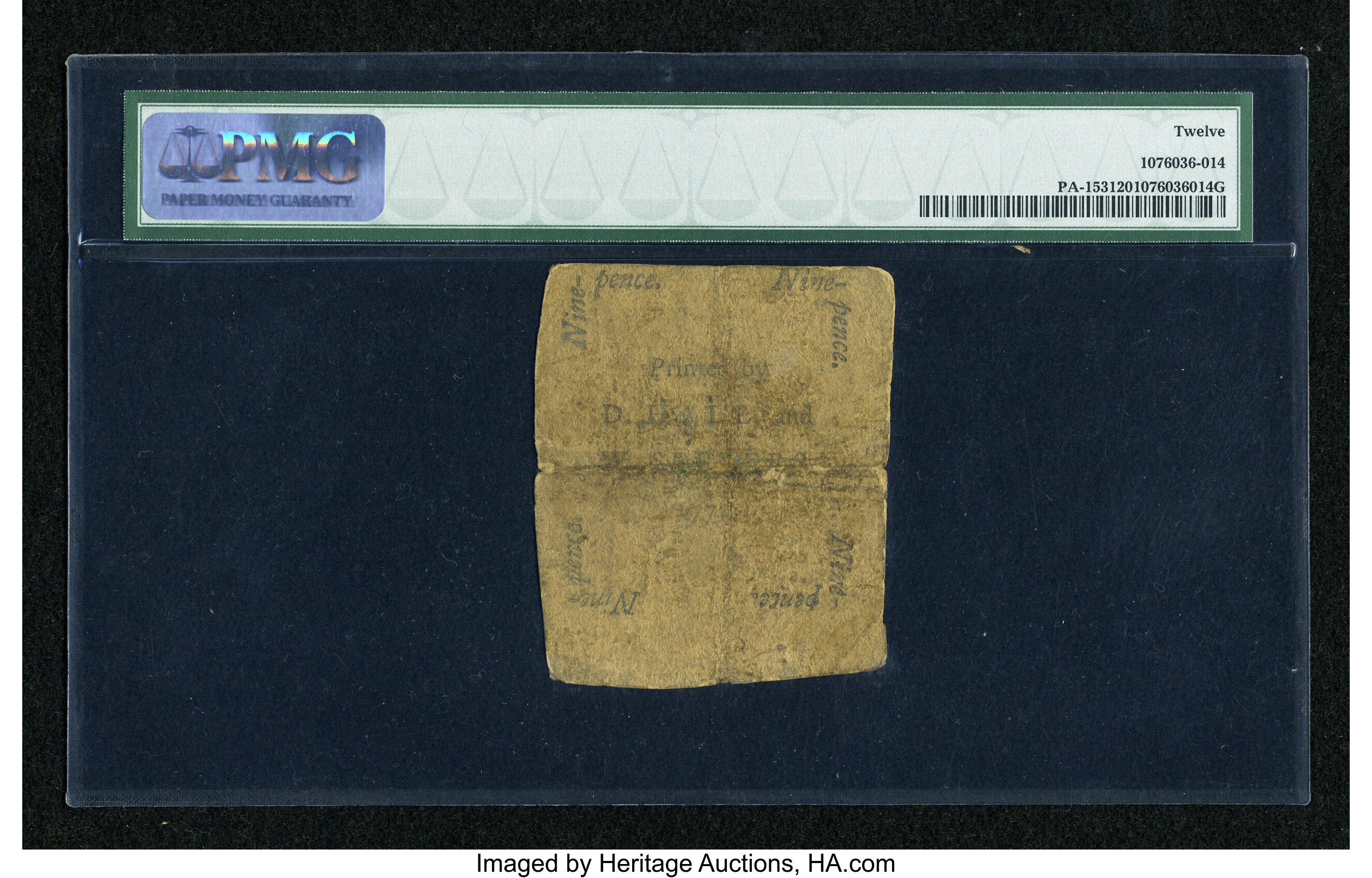 image for: Pennsylvania April 3, 1772 9d PMG Fine 12....
