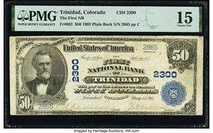 image for: Trinidad, CO - $50 1902 Plain Back Fr. 682 The First National Bank Ch. # 2300 PMG Choice Fine 15....