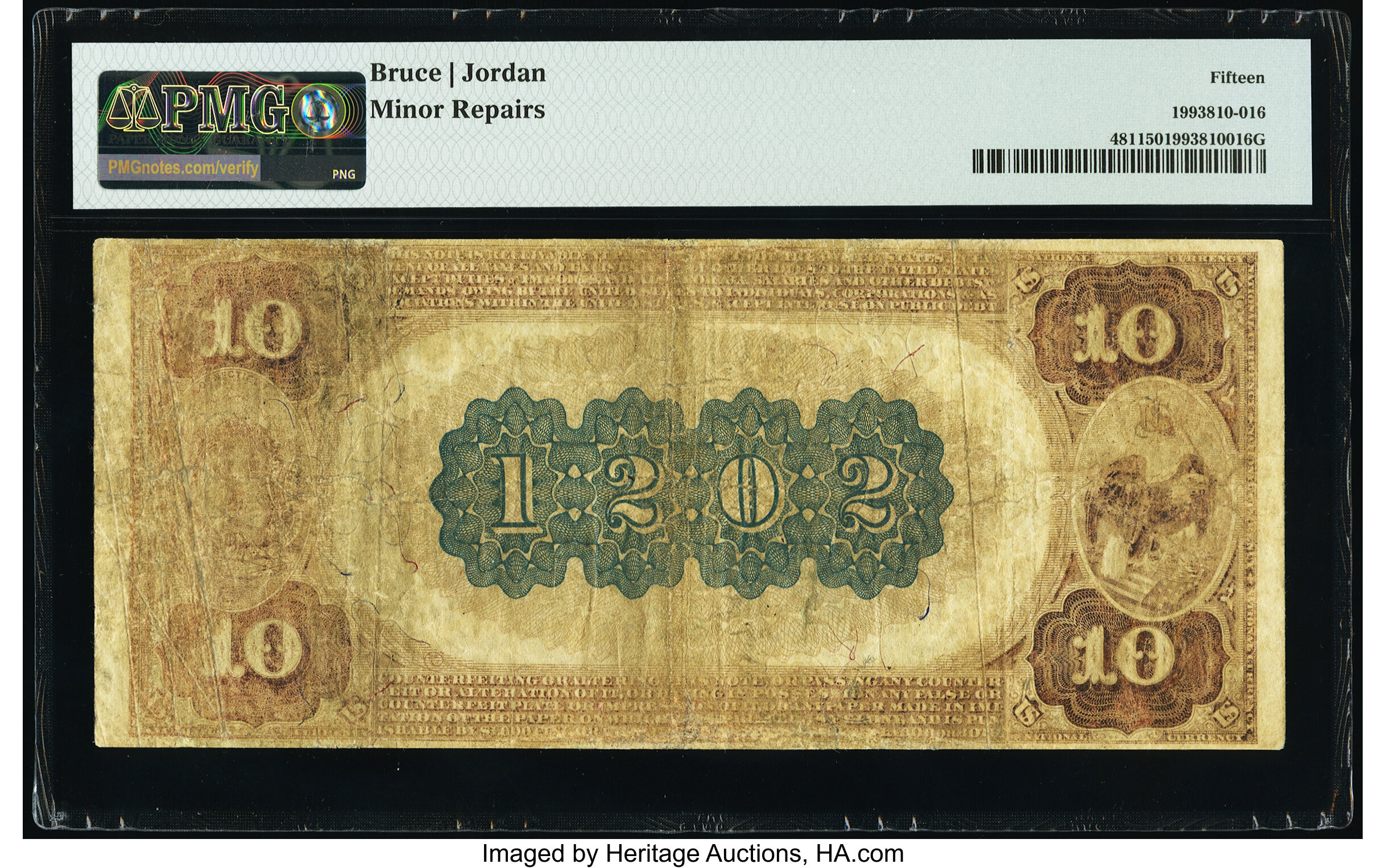 image for: New Haven, CT - $10 1882 Brown Back Fr. 481 The National Tradesmen's Bank Ch. # 1202 PMG Choice Fine 15....