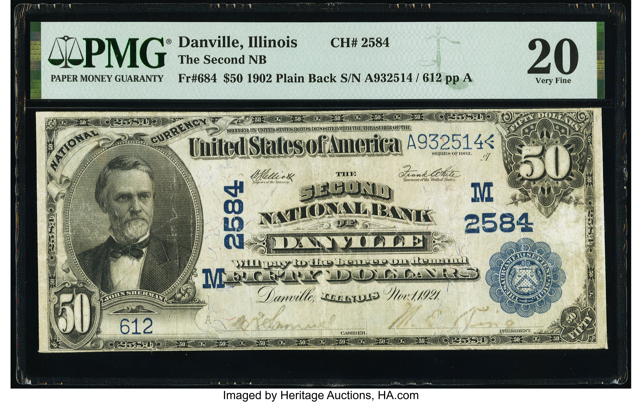 image for: Danville, IL - $50 1902 Plain Back Fr. 684 The Second National Bank Ch. # (M)2584 PMG Very Fine 20....