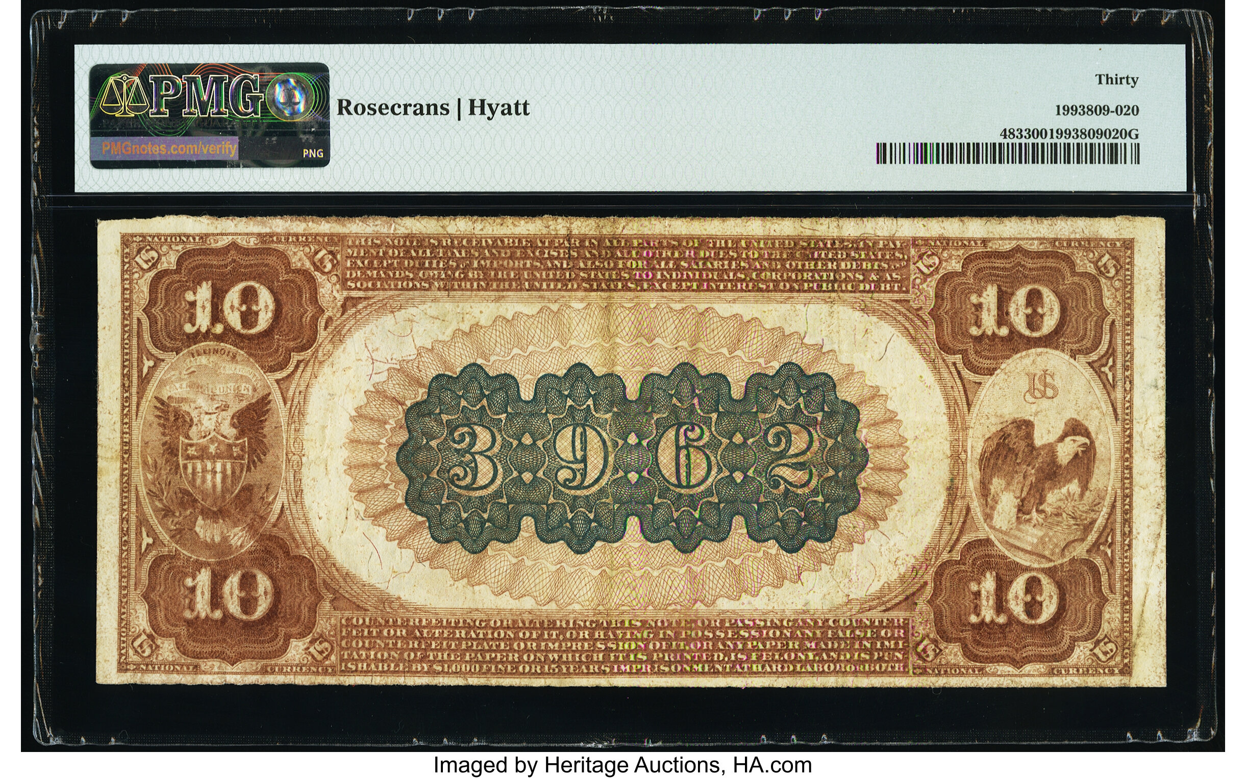 image for: Litchfield, IL - $10 1882 Brown Back Fr. 483 The First National Bank Ch. # 3962 PMG Very Fine 30....