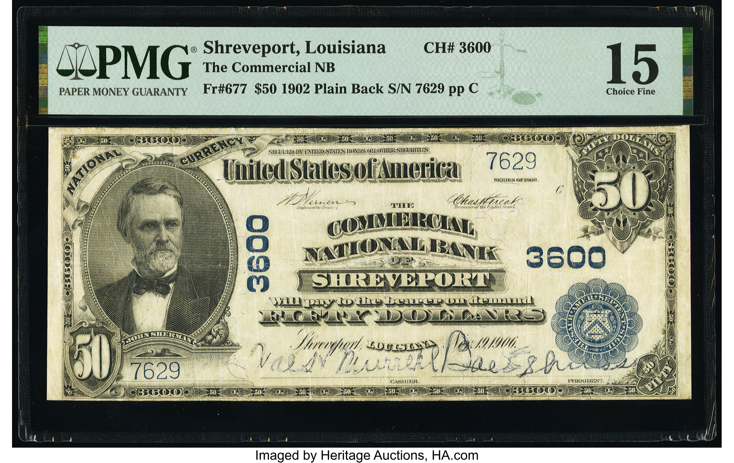 image for: Shreveport, LA - $50 1902 Plain Back Fr. 677 The Commercial National Bank Ch. # 3600 PMG Choice Fine 15....