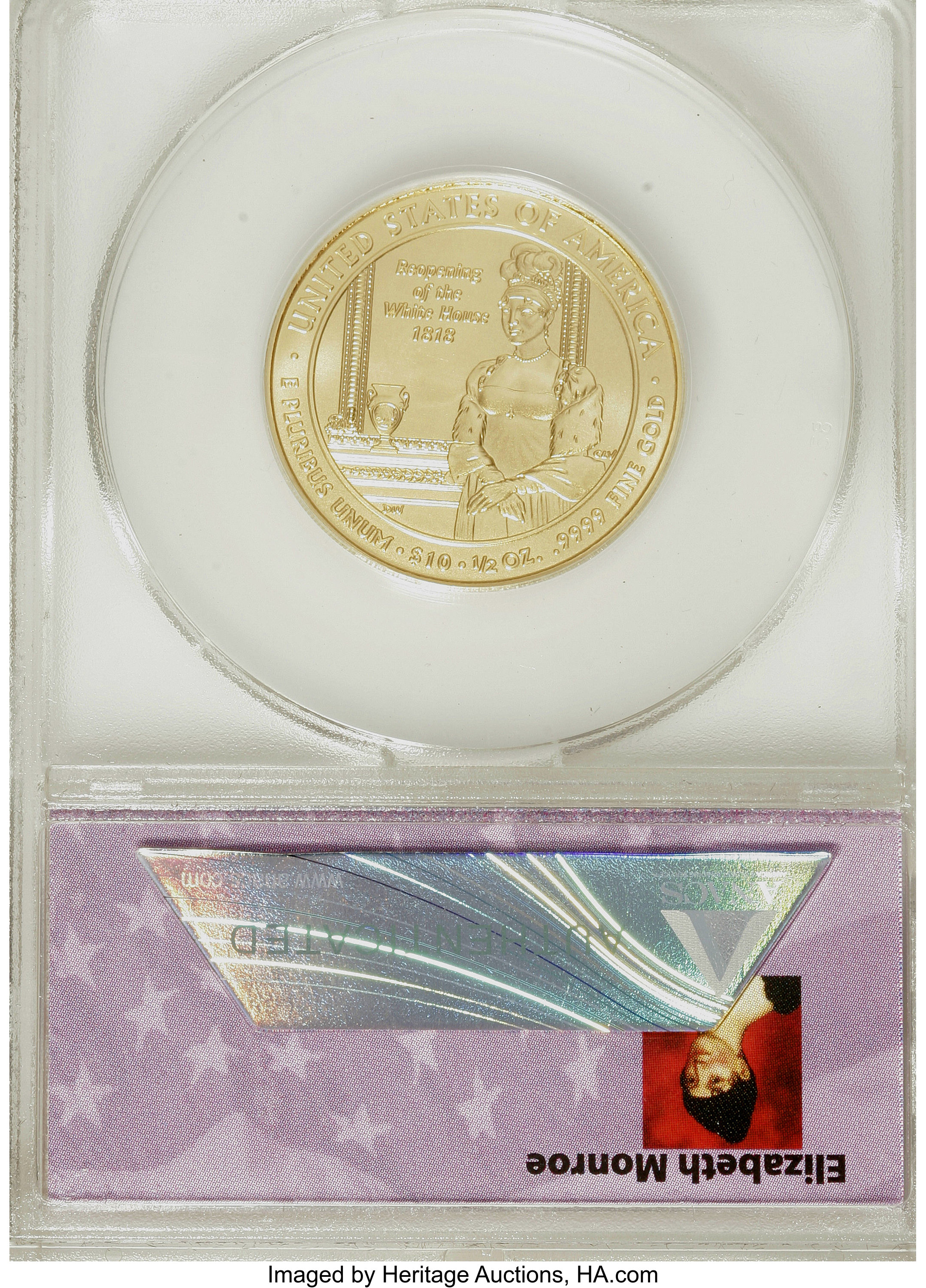 image for: 2008-W G$10 E Monroe MS70 ANACS. 2008 First Spouses First Release ANACS #04 of 73. NGC Census: (0/0). PCGS Population (7/0)...