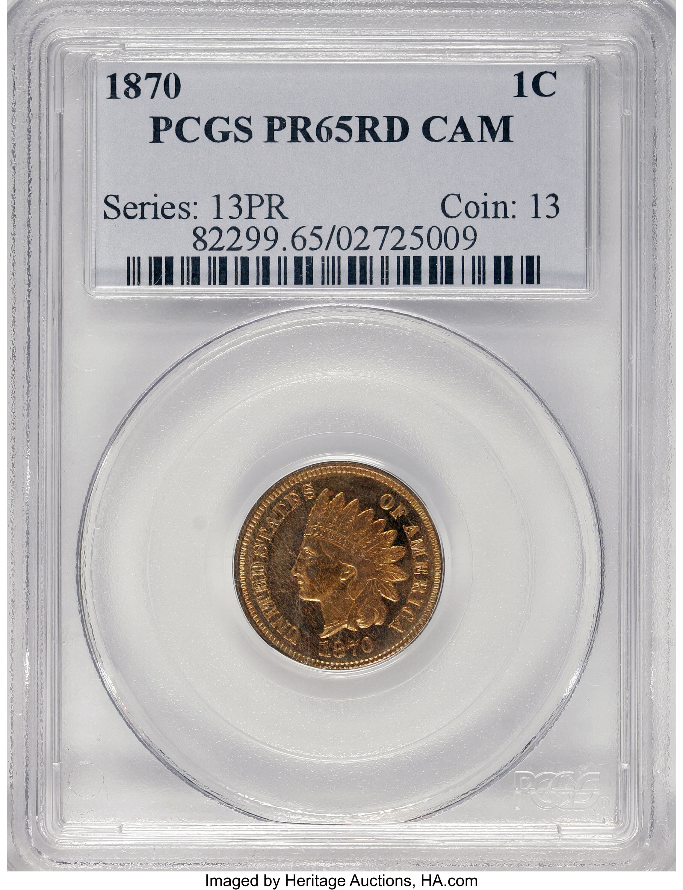image for: 1870 1C PR65 Red Cameo PCGS....