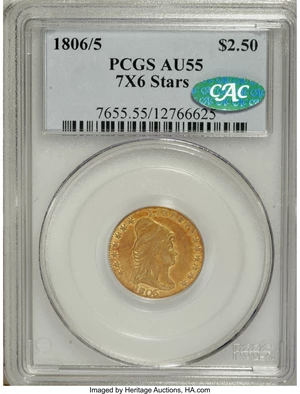 image for: 1806/5 $2 1/2 7x6 Stars AU55 PCGS. CAC....