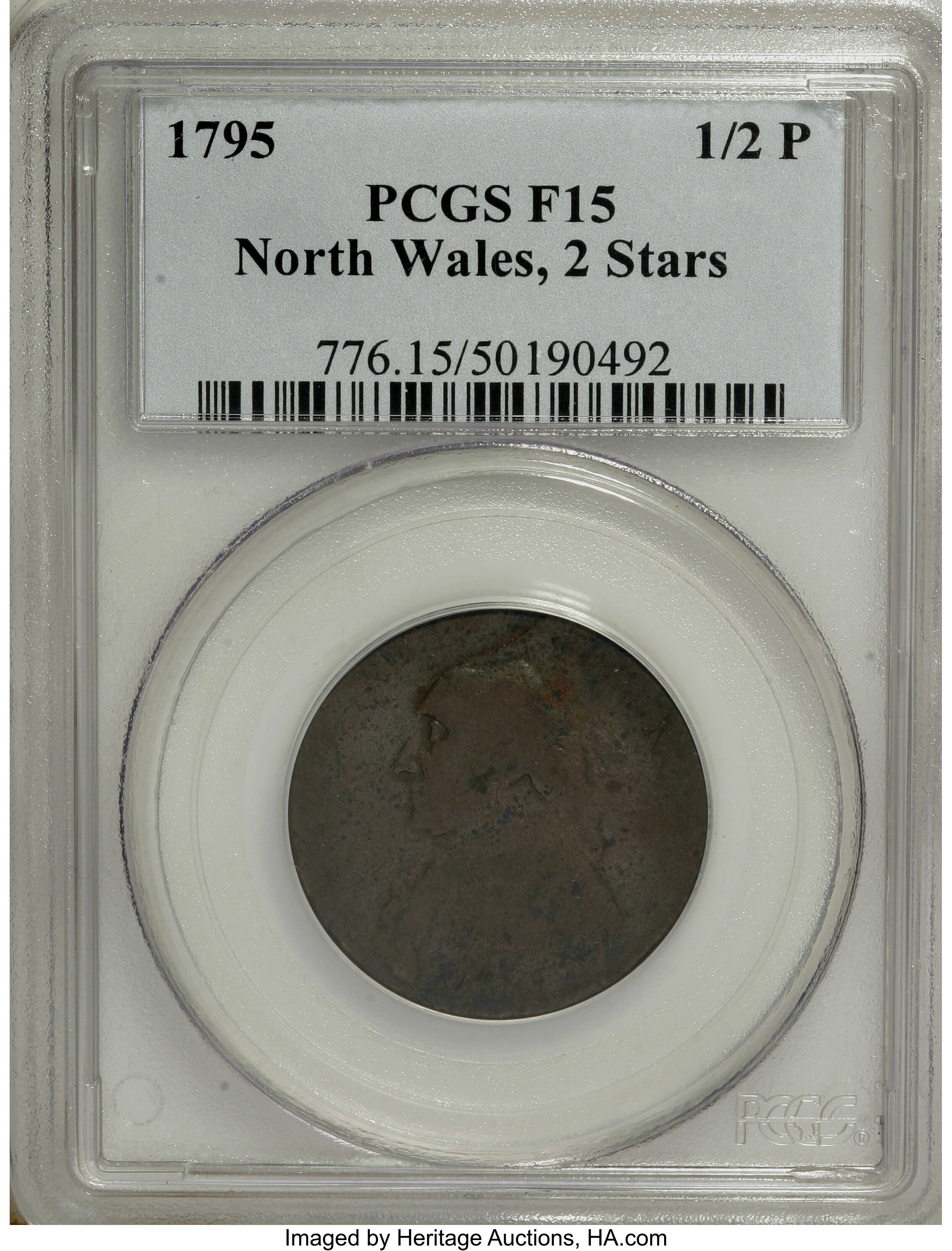 image for: (1795) 1/2P Washington North Wales Halfpenny, Two Stars at Each Side of Harp Fine 15 PCGS....