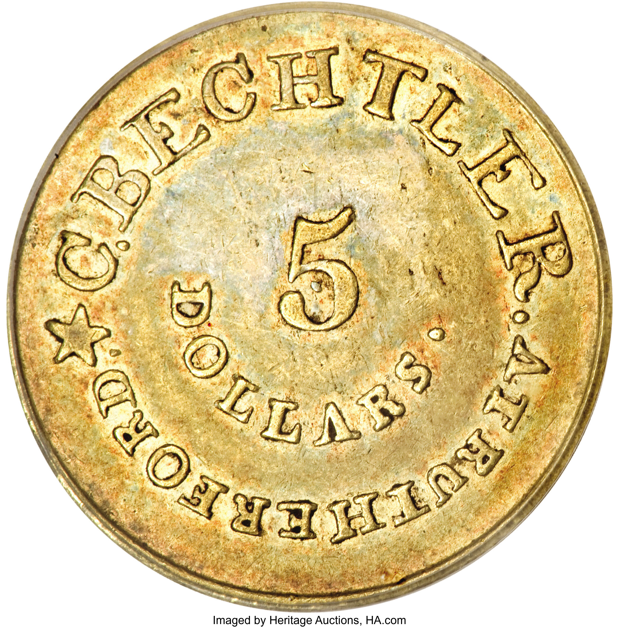 image for: (1837-42) $5 C. Bechtler Five Dollar, Colons Obverse XF45 PCGS....