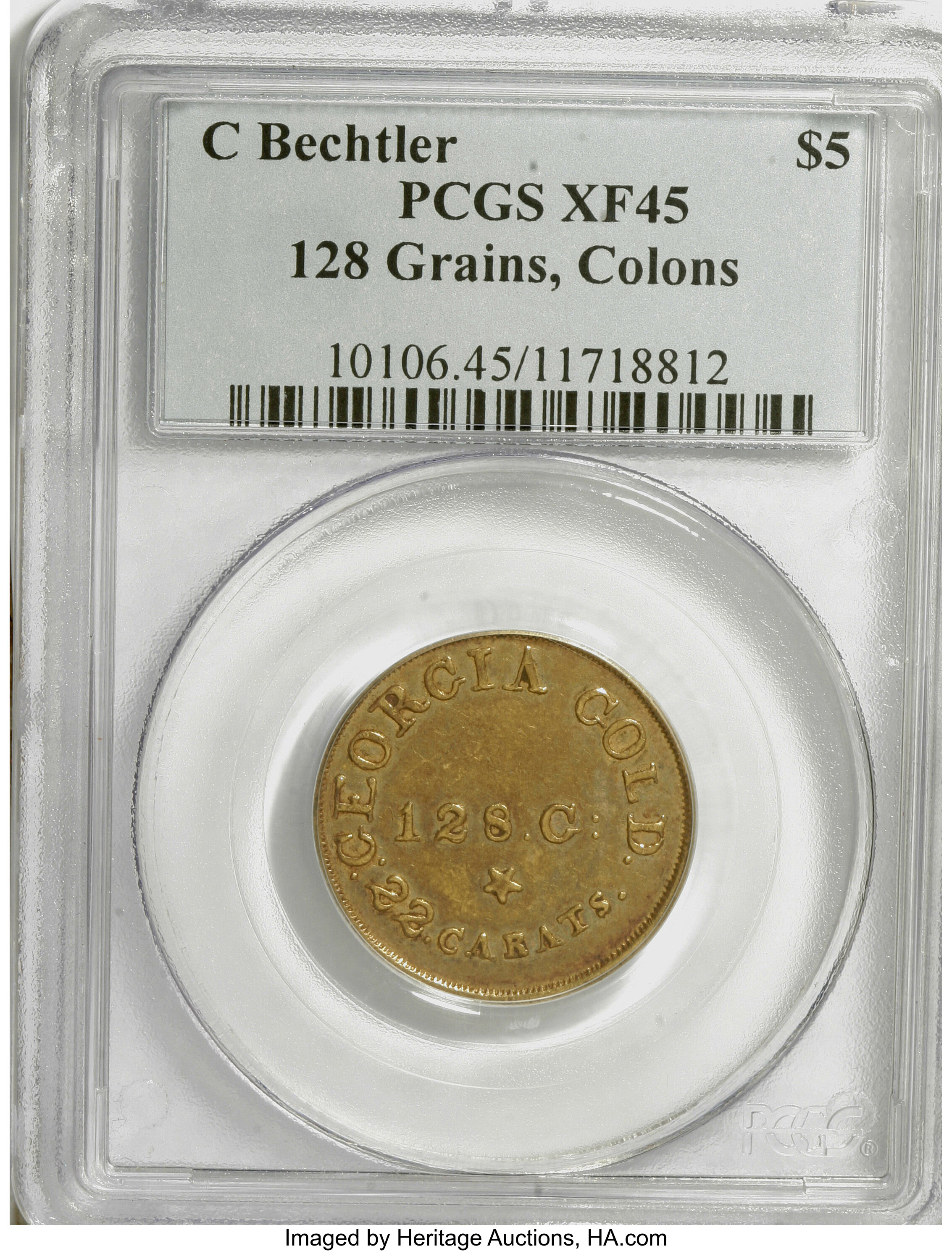 image for: (1837-42) $5 C. Bechtler Five Dollar, Colons Obverse XF45 PCGS....