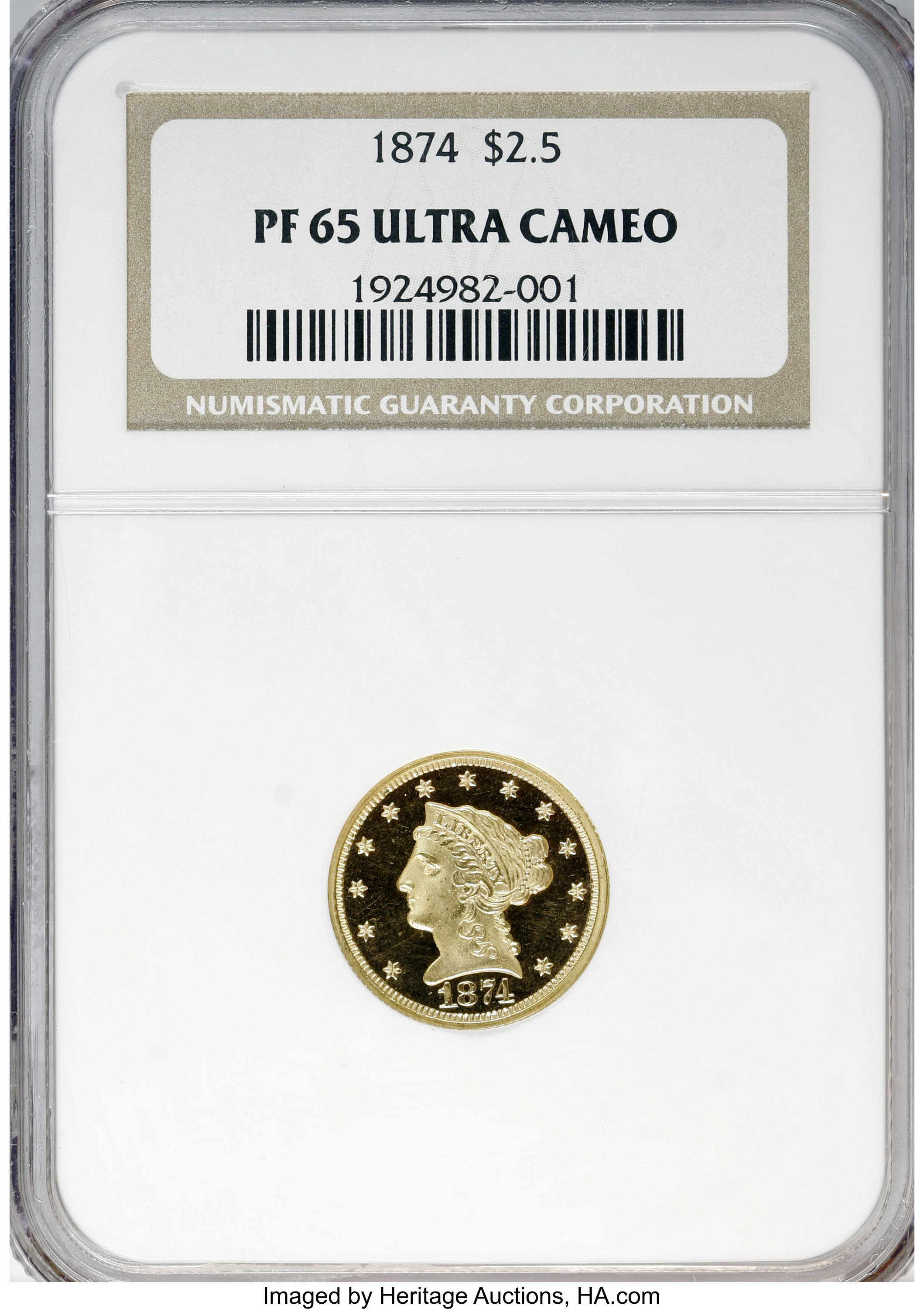 image for: 1874 $2 1/2 PR65 Ultra Cameo NGC....